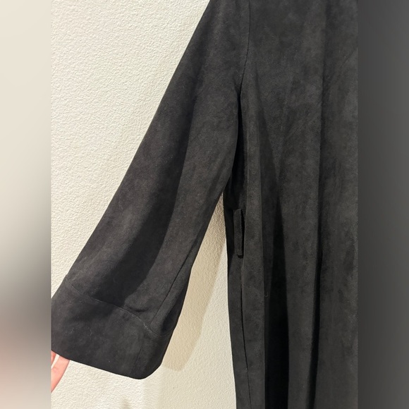 Fig & Viper Black Embroidered Floral Longline Faux Suede Boho Trench Coat Large - Picture 12 of 15